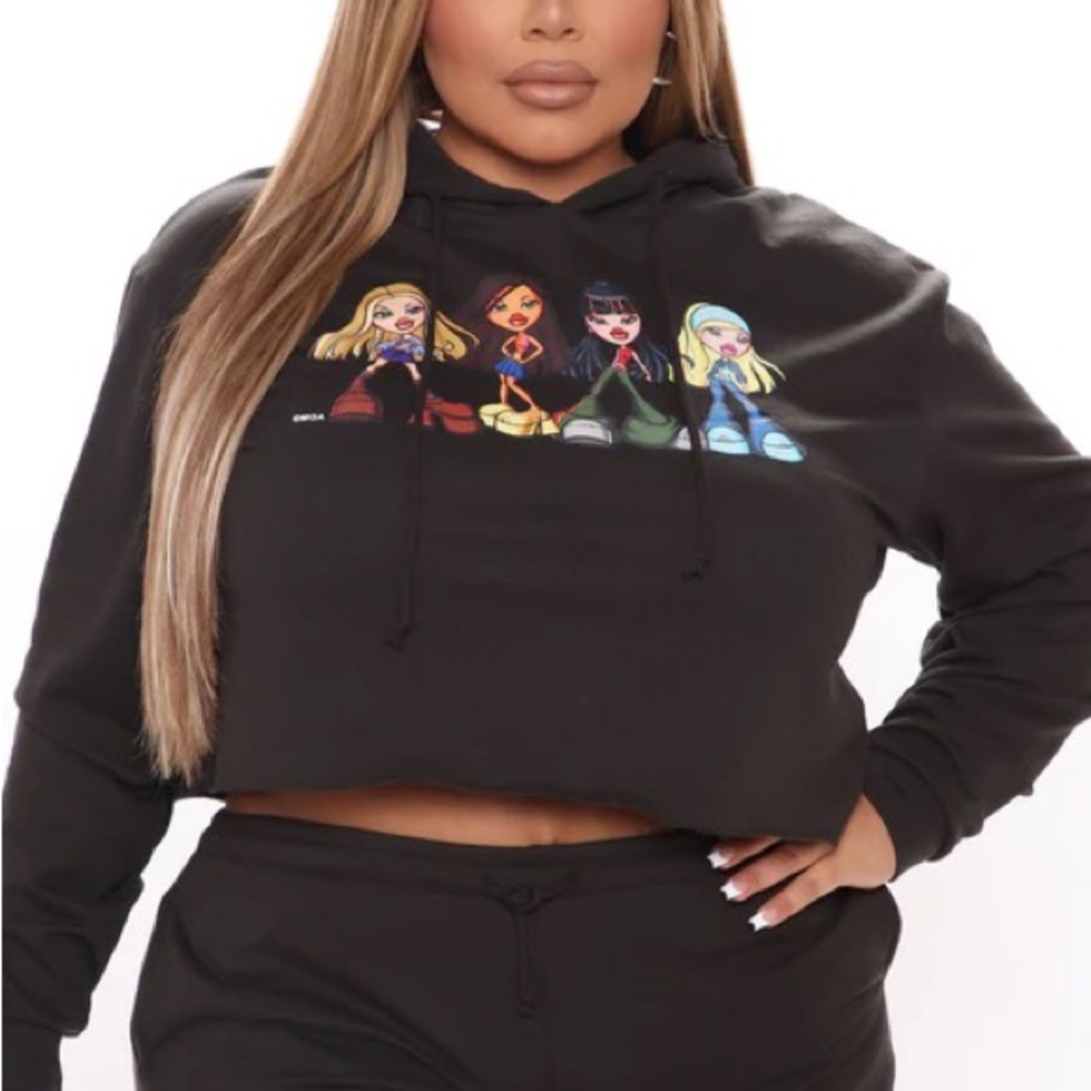 Fashion Nova Black Bratz Cropped Hoodie